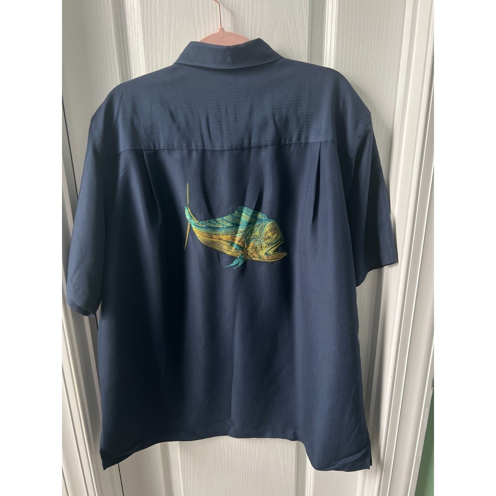Hook & Tackle Mens Shirt Blue Short Sleeve Embroidered‎ Mahi Mahi Fish Size XL